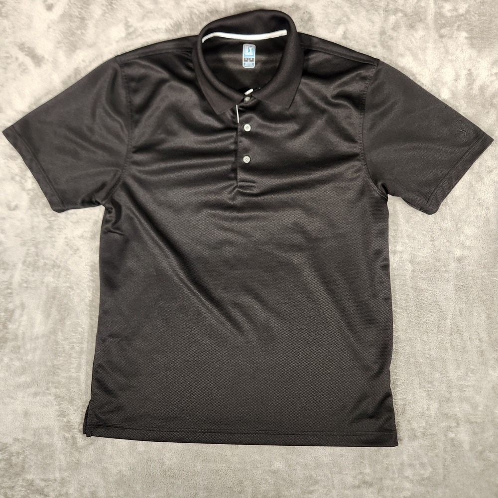 PGA‎ Tour Polo Shirt Mens Large Black Excellent Short Sleeve Textured Golf 90784